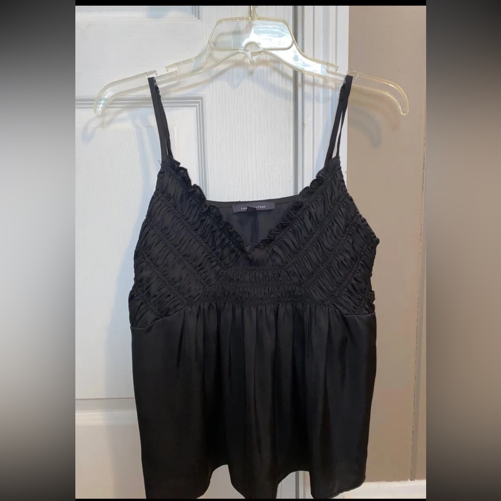 Grade And Gather Black Spaghetti Strap v neck smocked blouse Top